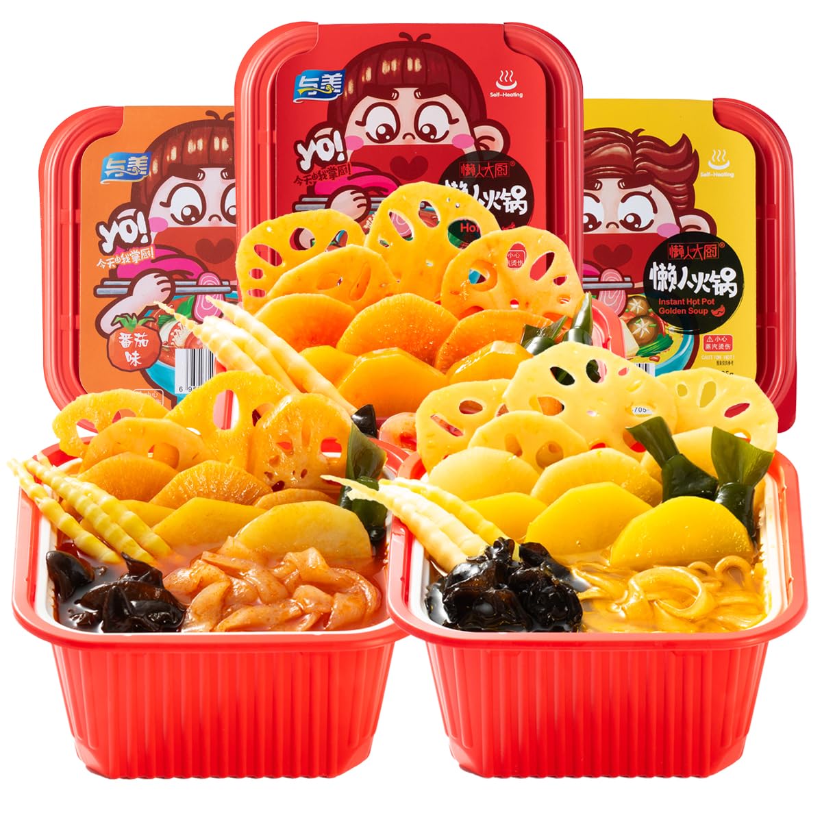 Yumei Instant Hotpot Self-Heating 425g, Pack of 3 (Tomato Soup)