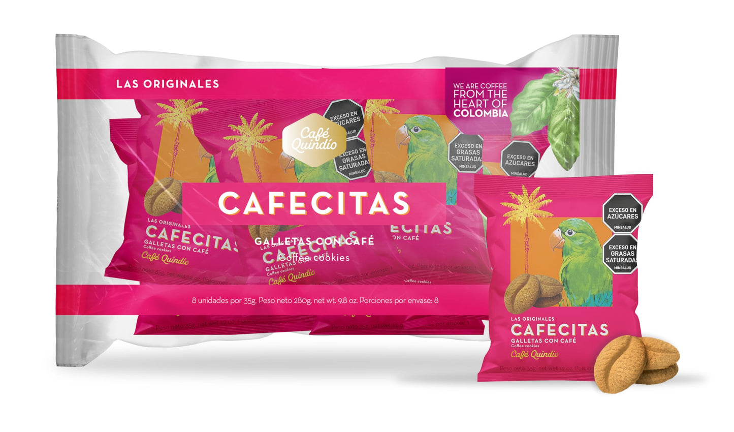 CAFE QUINDIO Coffee Cookies - Cafecitas Bundle x8 (8 packs of 1.2oz/35g each) - Light Brown