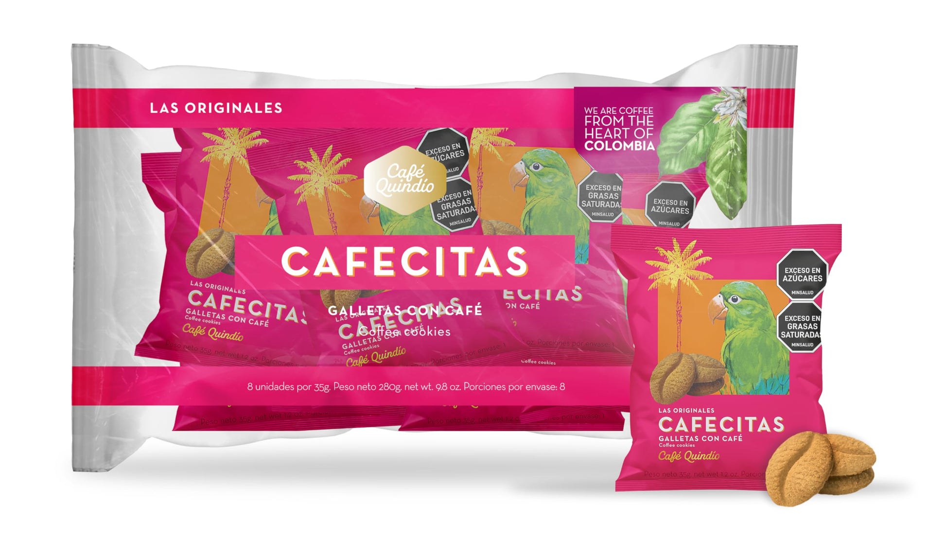 CAFE QUINDIO Coffee Cookies - Cafecitas Bundle x8 (8 packs of 1.2oz/35g each) - Light Brown