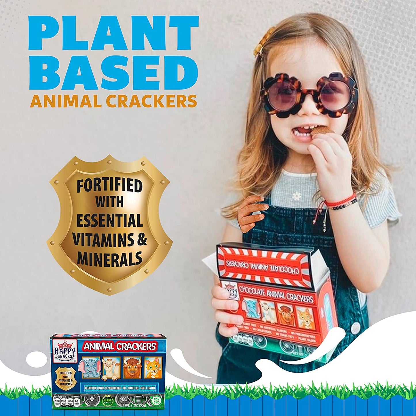 Happy Snacks Animal  ers, Plant Based, Nut & Peanut Free, Fortified, Variety Pack (Vanilla & Chocolate), 2 Oz Boxes (Pack of 12)