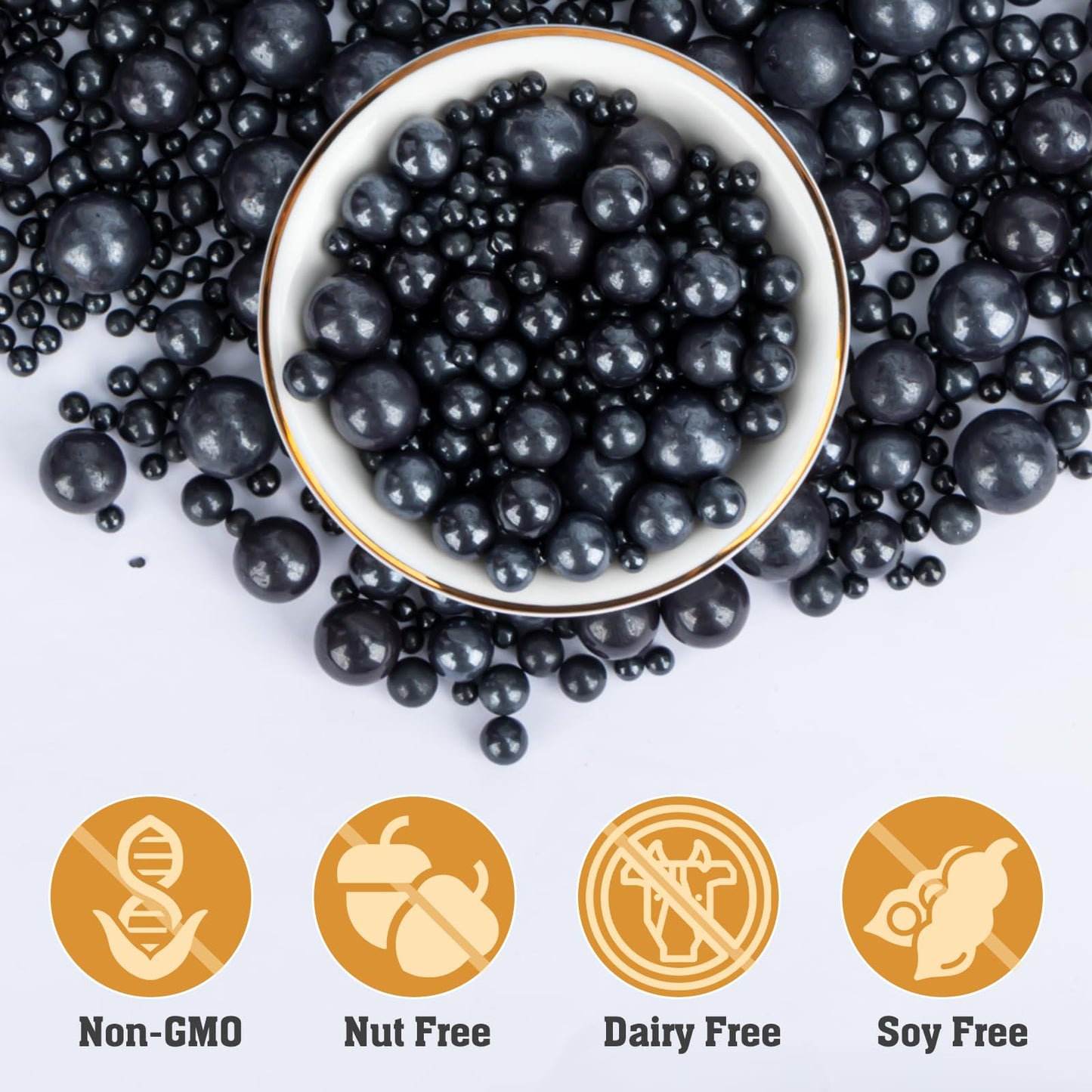 Twisweet Black Pearl Sprinkles for Cake Decorating, Edible Sugar Pearls for Baking, Mix Size, Cake Topper Cupcake Cookie Ice Cre
