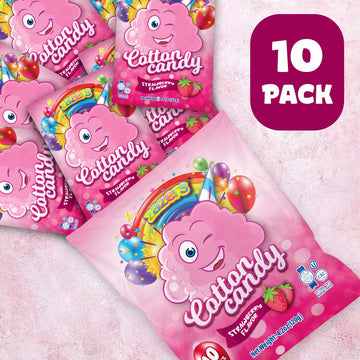 Cotton Candy 10 Pack, 10 Cotton Candy Bags Each 0.42Oz, Strawberry Mini Cotton Candy, Pink Cotton Candy Individually Wrapped For