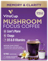 VitaCup Focus Mushroom Coffee Pods  Vanilla Flavored Coffee with Chaga  Lions Mane  Vitamins  Medium Dark Roast Arabica Beans  Recyclable Single Serve Pods Compatible with Keurig K-Cup malt-inspired  16 Ct