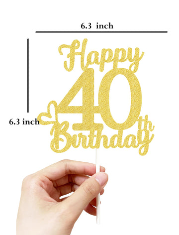 40 Birthday Cake Toppers-Gold Glitter, 40Th Cake Topper For Men,40 Cake Topper For Women, 40Th Birthday Decorations,40Th Birthda