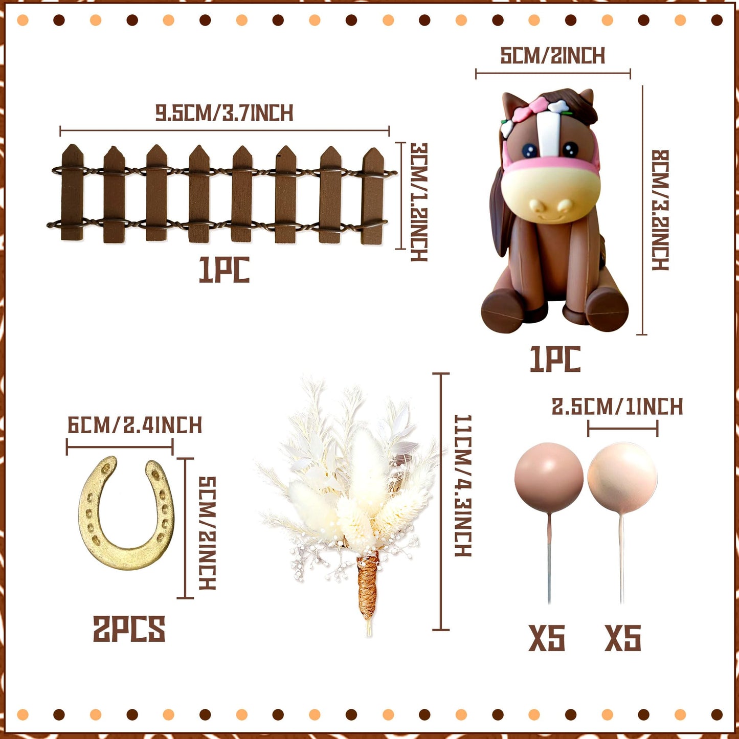 JeVenis Boho Horse Cake Decoration, Cowgirl Topper, Small Size, Brown Plastic, Model JeVenis-USA-1473