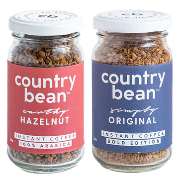 Country Bean Instant Coffee Powder With Hazelnut & Original, 50 G - Pack Of 2