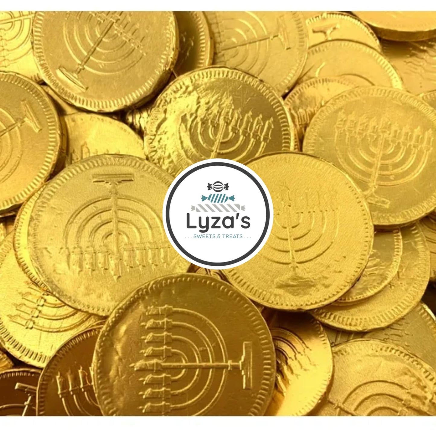 LYZAS SWEETS & TREATS Chanukkah Gelt - Belgium Milk Chocolate Gold Coins Candy, 1 LB (90 ct)