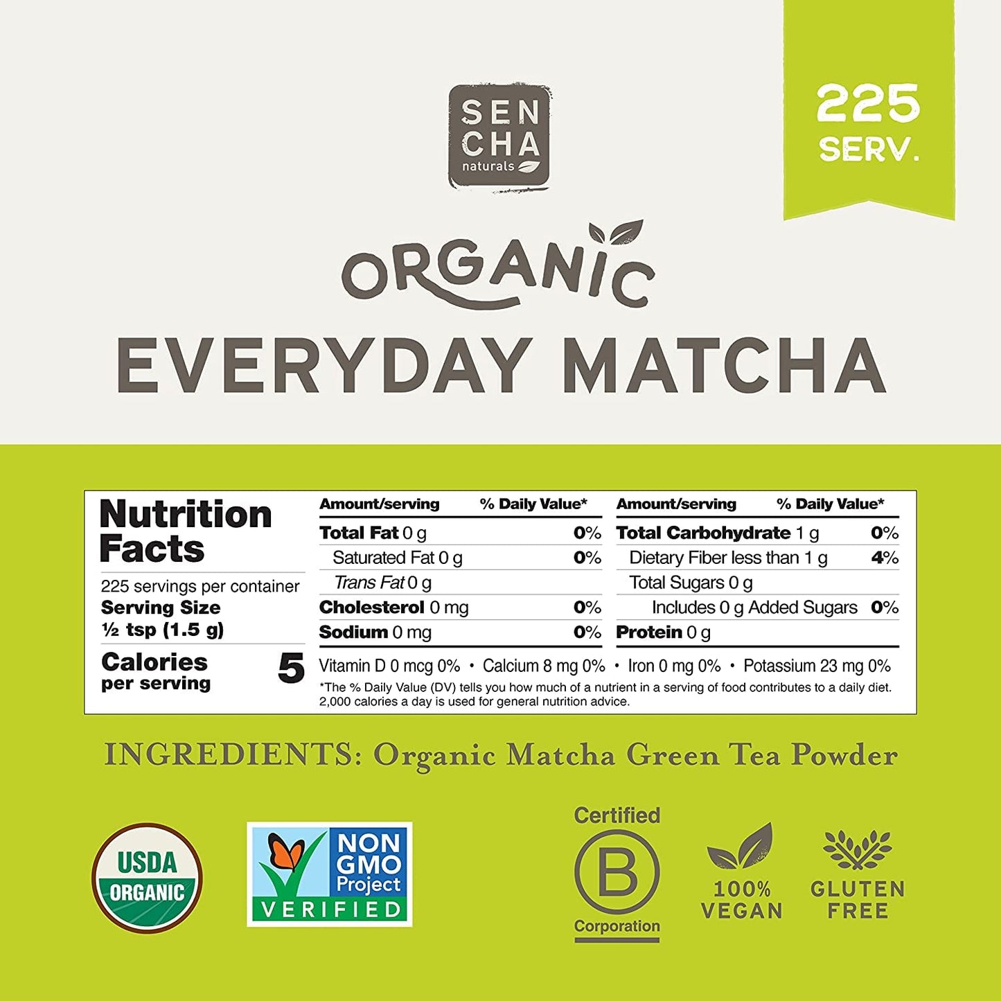 Sencha Eveyrday Natural Usda Organic Matcha Green Tea Powder Rich Antioxidant Revitalizing Body Helathy Gluten Free Product 100%