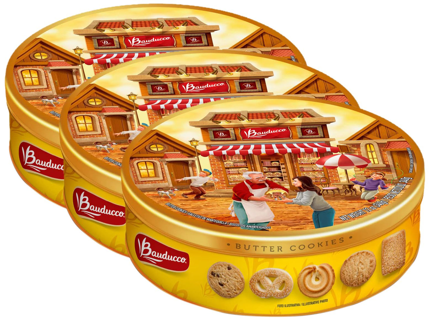 Bauducco Butter Cookies Tin - Convenient Sorted Butter Cookies in a Tin - Delicious Sweet Snack or Gift - 12 oz. (1 Tin) (Pack o
