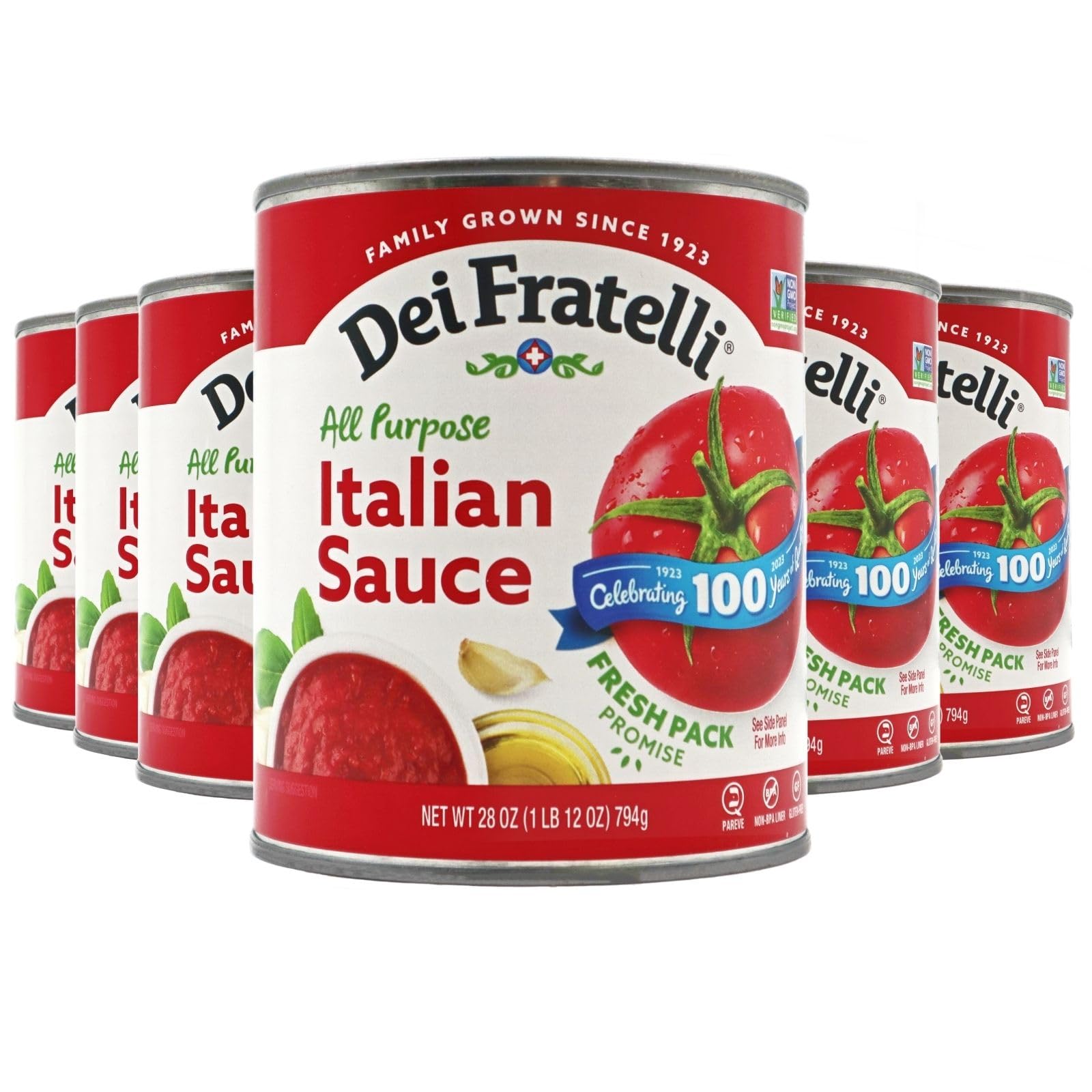 Dei Fratelli Italian Sauce (28 oz. Cans, 6 pack) - Vine-Ripened - No Water Added, Not from Paste - Non GMO, Gluten-Free - Fifth-