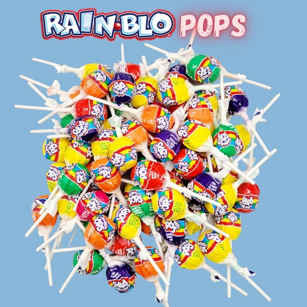 Rain Blo Pops - Bubble Gum Filled Assorted Fruit Flavord Lollipops - Bulk Pack 2 Pound (Pack Of 1)