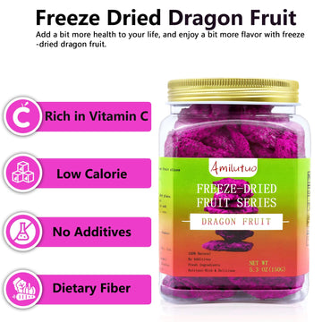 Freeze Dried Diced Dragon Fruit, Freeze Dried Fruit, 150G/5.29Oz Frozen Dragon Fruit Chunks, No Additives, Natural, No Added Sug