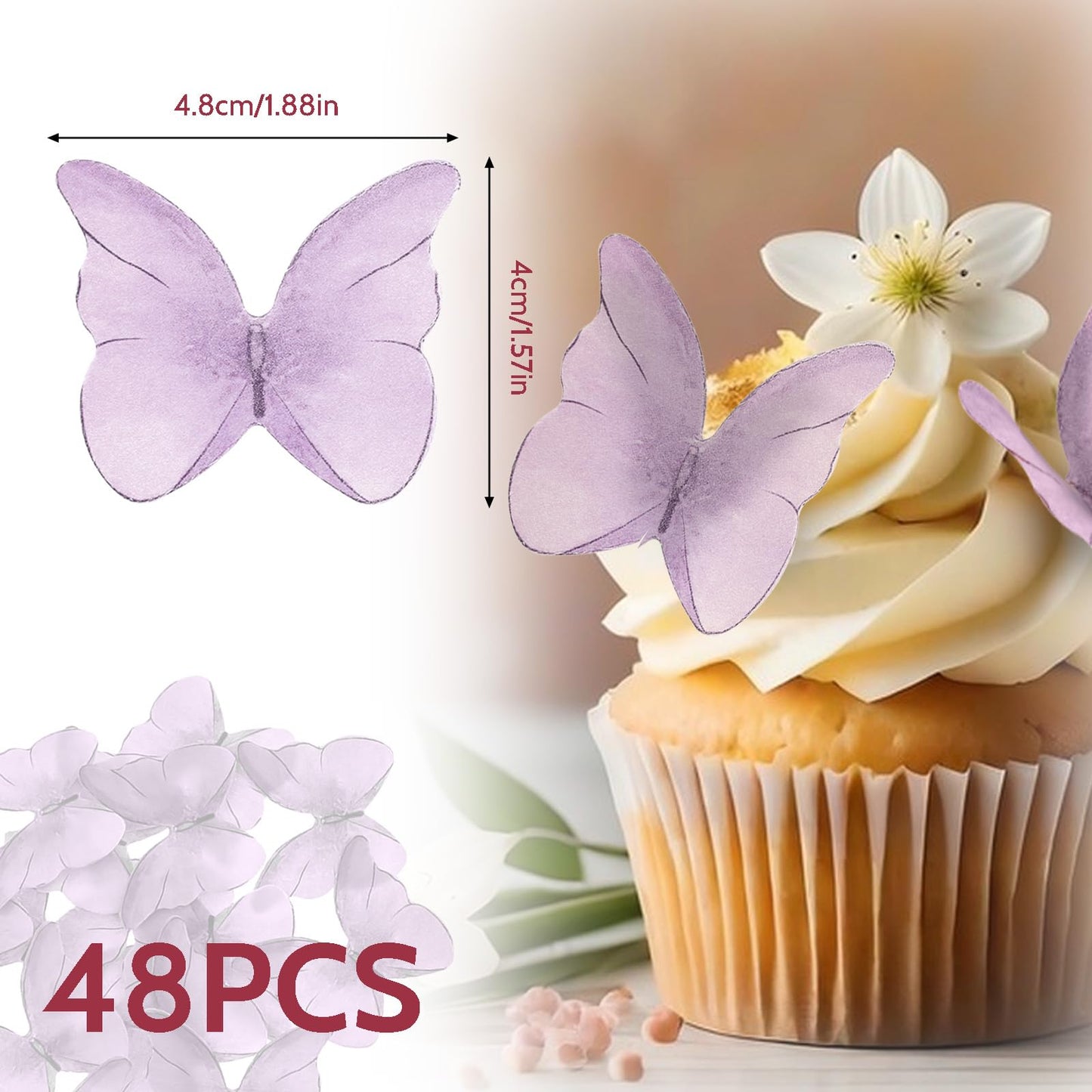 Tiesome 48 Pcs Edible Butterflies For Cake Decorating, Vivid Butterfly Cake Topper Butterfly Cupcake Decorating For Wedding Birt