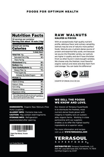 Terrasoul Superfoods Organic Raw Walnuts, 2 Lbs (2 Pack) - Chandler Variety, Fresh, Light Color
