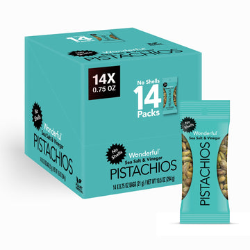 Wonderful Pistachios No Shells, Sea Salt & Vinegar Nuts, 0.75 Ounce Bags (Pack Of 14), Protein Snacks, Salty Snacks, On-The-Go,