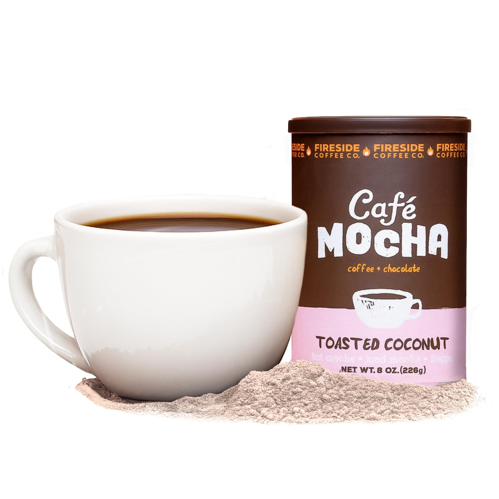 Fireside Coffee Toasted Coconut Cafe Mocha - Instant Coffee Chocolate Blend - Top-Grade Caffeinated Drink Mix For Hot  Iced  Milkshake  And Mocha Frappe Mix  Only Add Water And Enjoy  8 Ounces