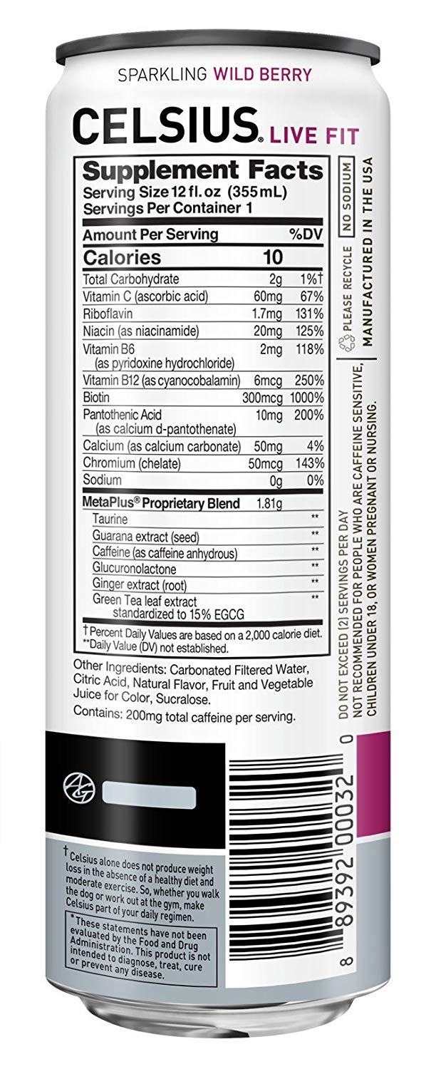 CELSIUS Sparkling Wild Berry Fitness Drink, Zero Sugar, 12oz. Slim Can, 12 Pack (Wild Berry)