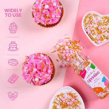Pink Sprinkles, 3.52Oz Edible Pink Sprinkles For Cake Decorating Cupcakes, Pink Gold Sprinkles Mix, Baking Sprinkles, Ice Cream
