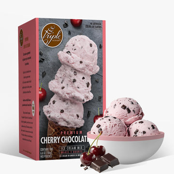 Triple Scoop Premium Cherry Chocolate Chip Ice Cream Starter Mix, 2 Boxes (13.1 oz each), Makes 4 Quarts, Made in USA