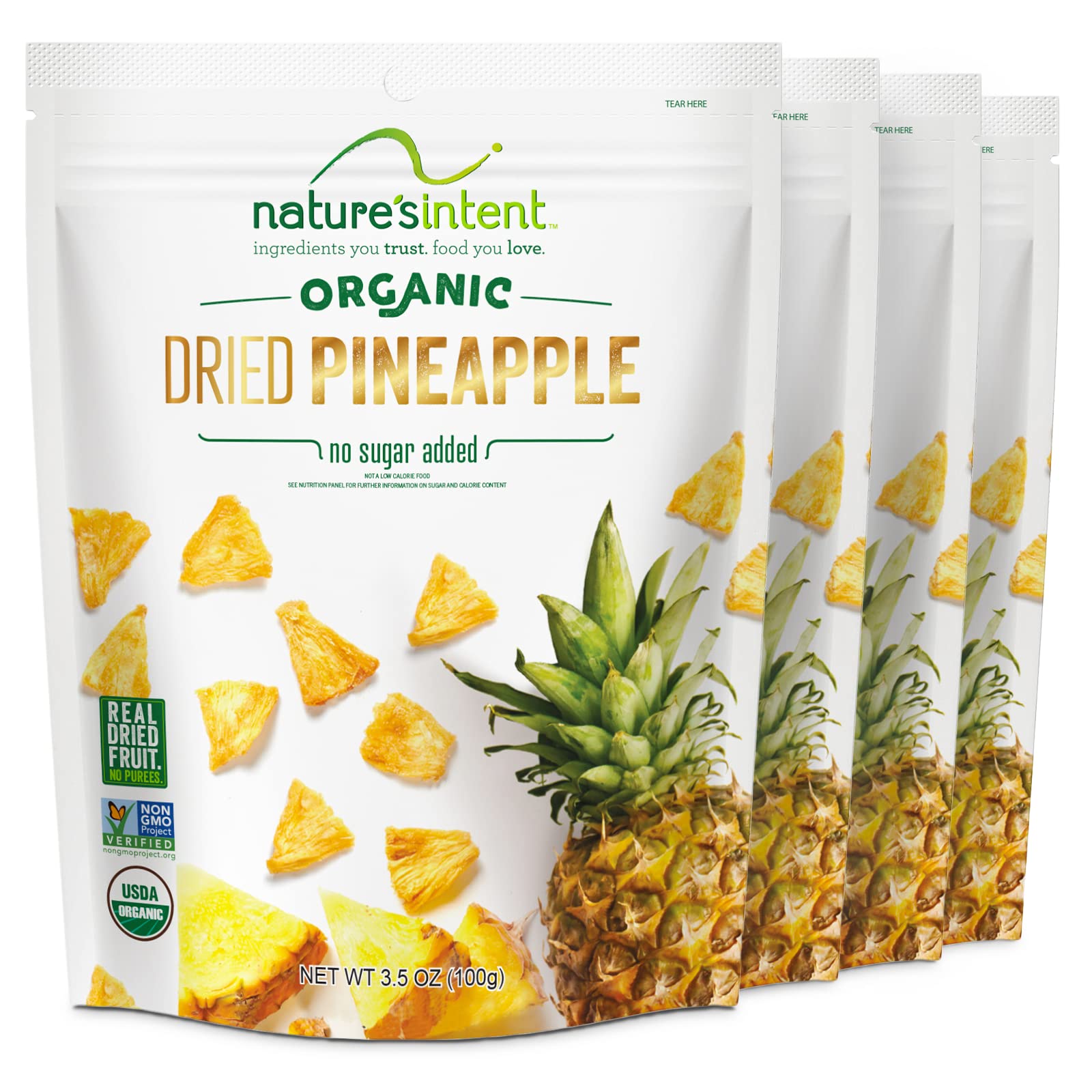 NatureS Intent Organic Dried Pineapple - 4 Pack X 3.5 Ounce - A Healthy Snack - Vegan  Vegetarian  Usda Organic  Non-Gmo  And Gluten-Free With No Added Sugars  Or Preservatives - Real Dried Fruit