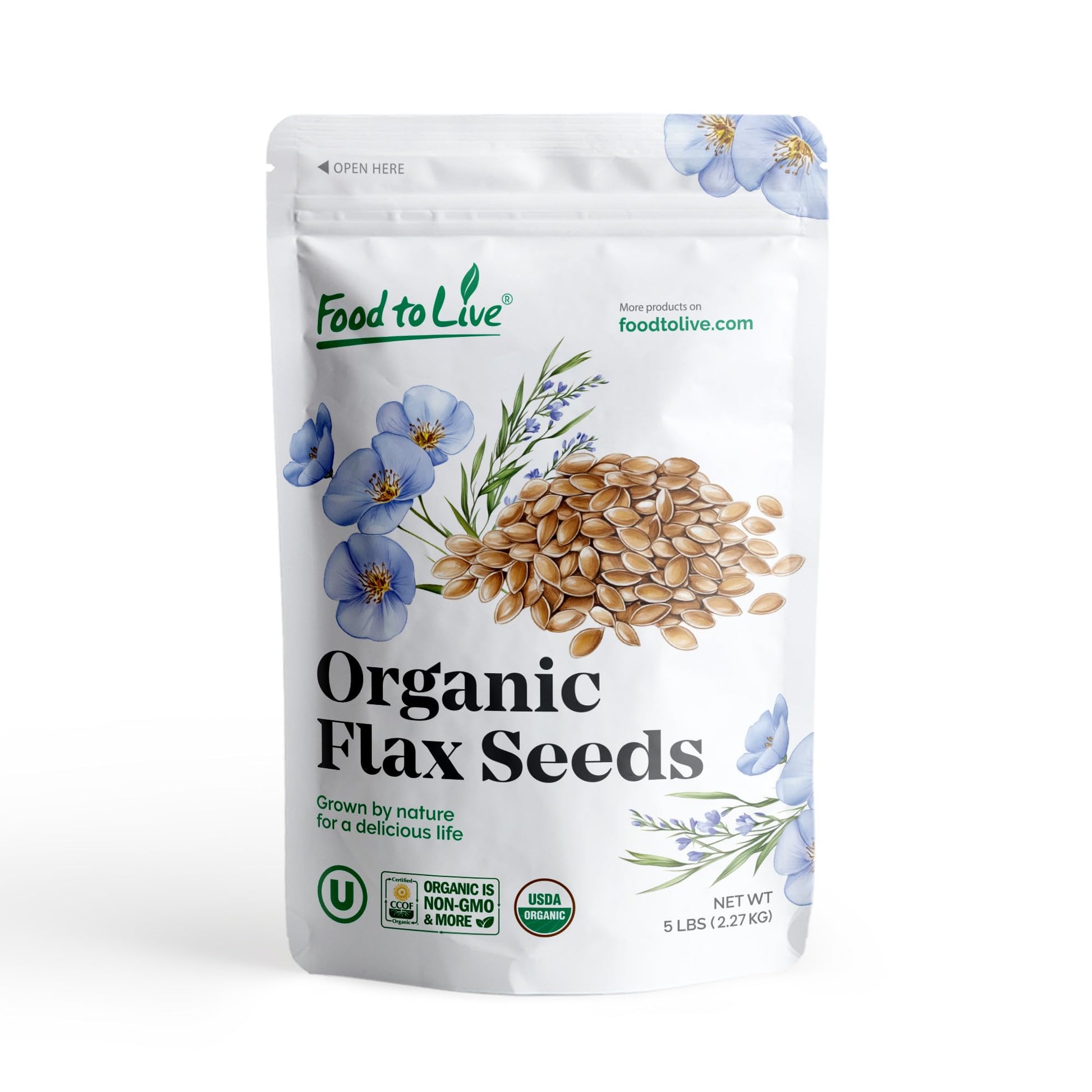 Food to Live Organic Brown Flax Seeds, 5 Pounds - Whole Raw Flaxseeds, Non-GMO, Unroasted, Dried, Kosher, Vegan. Rich in Omega-3