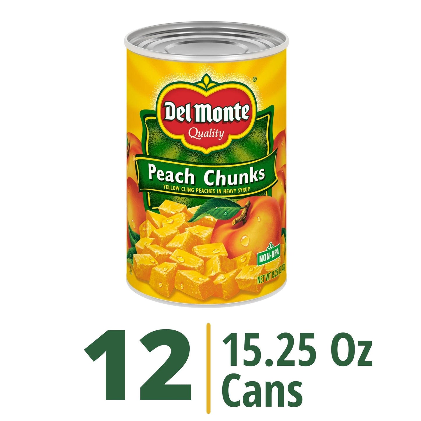 Del Monte Yellow Cling Peach Chunks in Heavy Syrup, 15.25 oz Can, Pack of 12