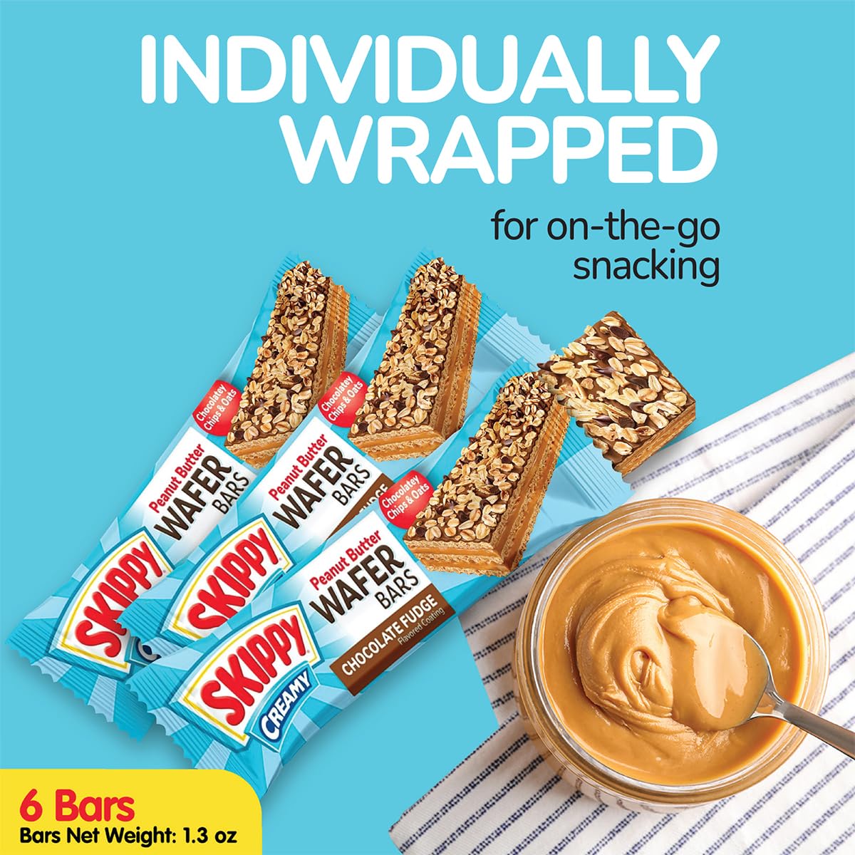 SKIPPY Creamy Peanut Butter & Chocolate Fudge Wafer Bars 22 individule wrapped bars