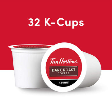 Tim Hortons Dark Roast Coffee K-Cup Pods, 32 Count, Compatible with Keurig malt-inspired, Red
