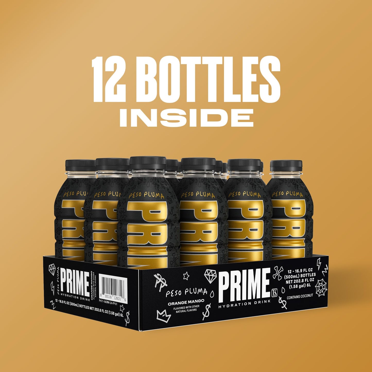 PRIME HYDRATION Sports Drinks, Electrolyte Enhanced, 250mg BCAAs, B Vitamins, Low Sugar, 16.9 Fl Oz, 12 Pack, Model 810116