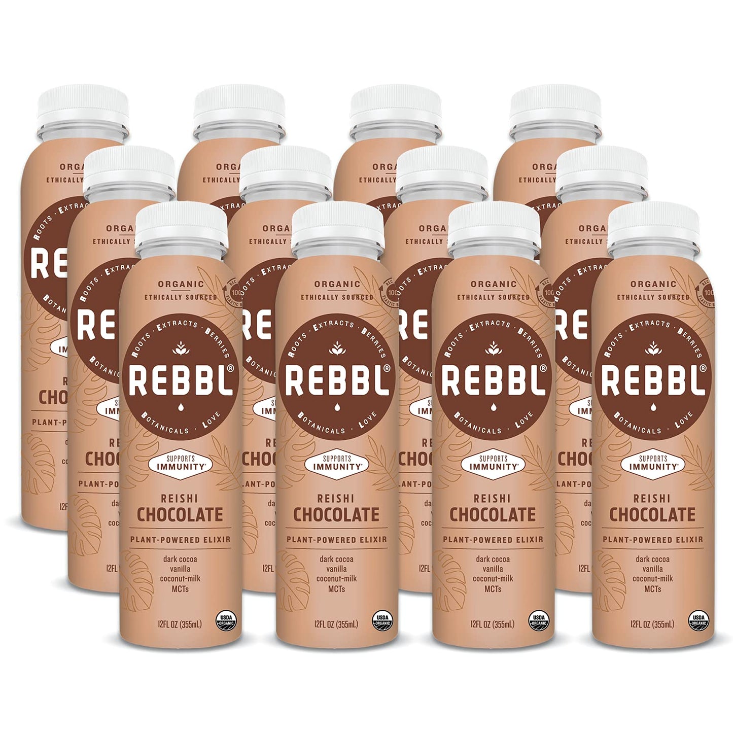 Rebbl Plant Based Immunity Elixirs  Reishi Chocolate  12 Ounce (Pack Of 12)