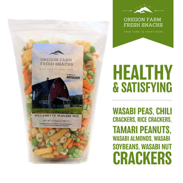 OREGON FARM FRESH SNACKS Wasabi Peas & Rice  ers Mix - 14 oz - Asian Snacks with Almonds, Peanuts & Soybeans