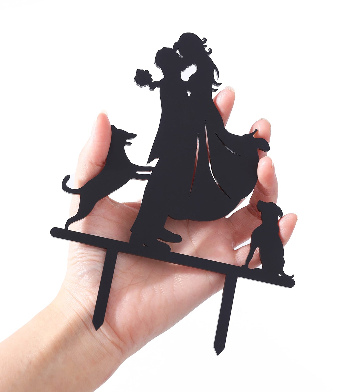 Lovenjoy Dogs Wedding Cake Topper Bride Groom With 2 Dogs Black, Gift Boxed
