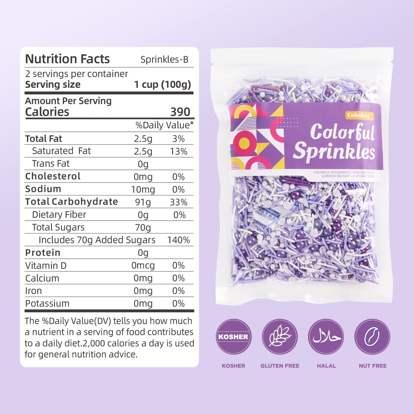 Purple Sprinkles For Cake Decorating, Cupcake, Cookies, Ice Cream Topper, Dreamy Purple Cake Sprinkles Baking, Perfect For Birth