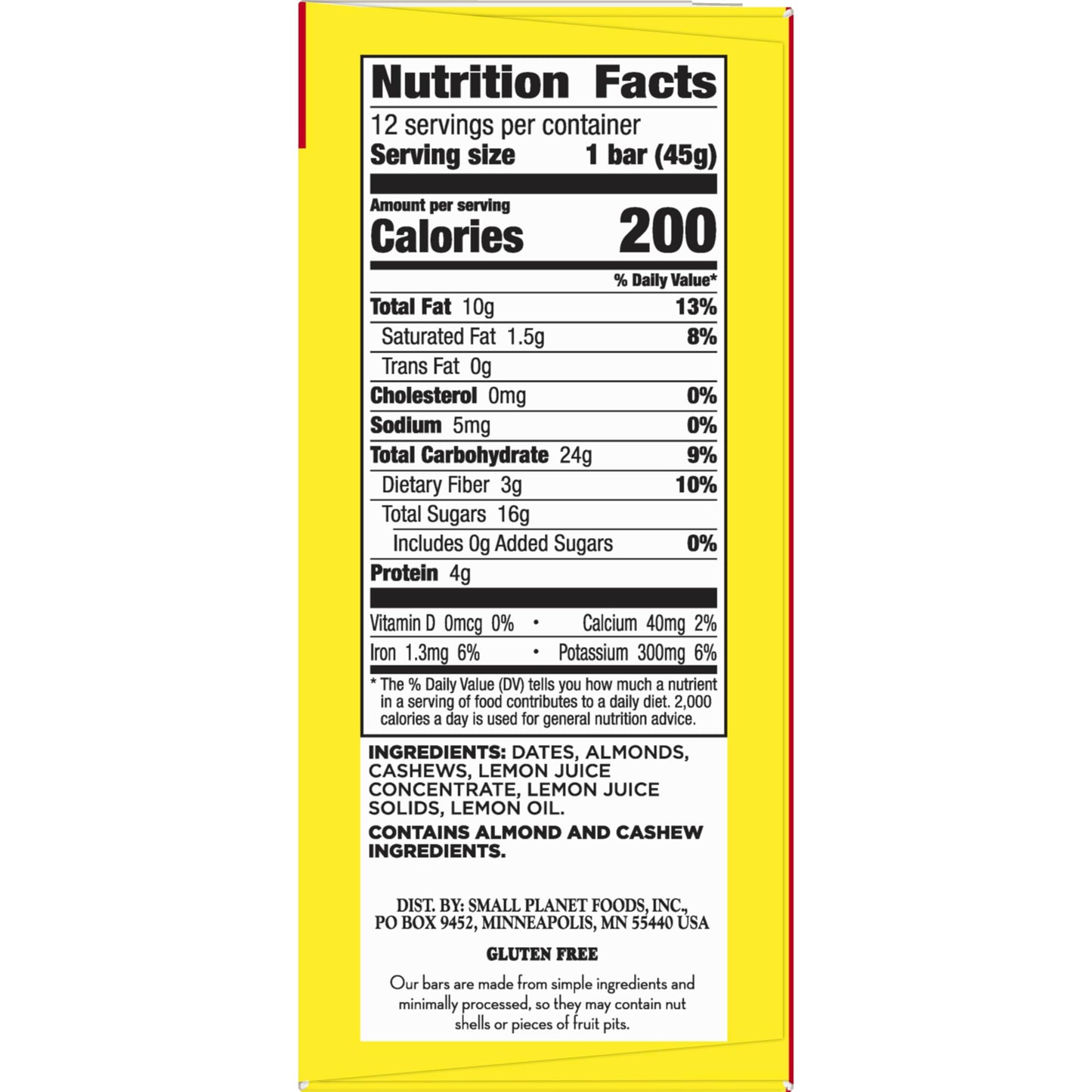 L??Abar Lemon Bar, Gluten Free Vegan Fruit & Nut Bars, 1.6 Oz Bars, 12 Ct