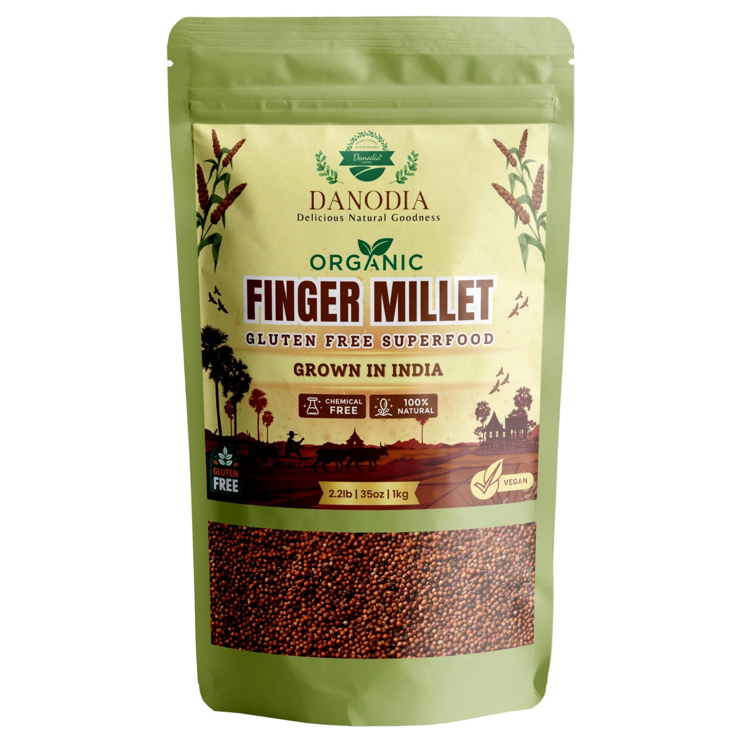 Danodia Foods Indian Finger Millet/Ragi (2Lbs | 950G | 33Oz) | Gluten-Free Unpolished Red Millet, Hulled, Whole Grain Superfood