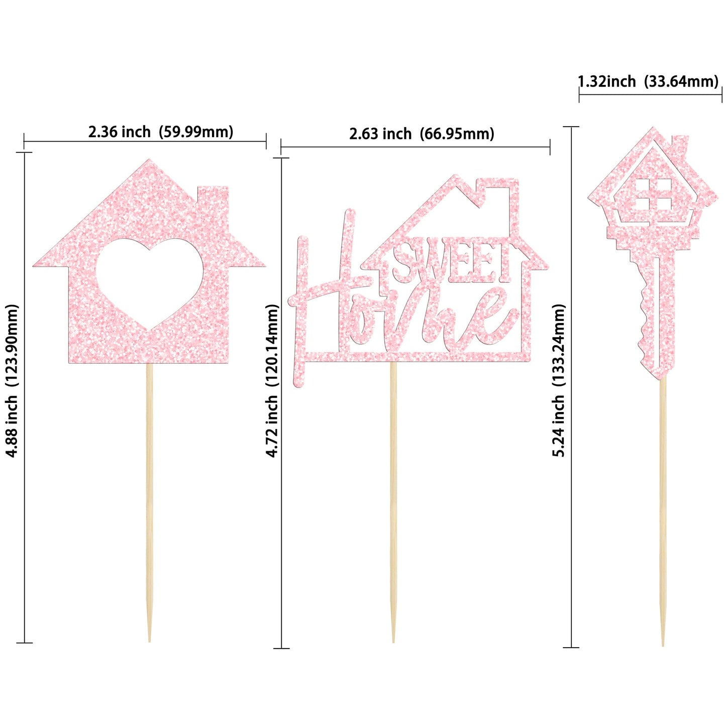 Gyufise Cupcake Toppers - 24 Pack Glitter Housewarming Picks, Light Pink, Paper