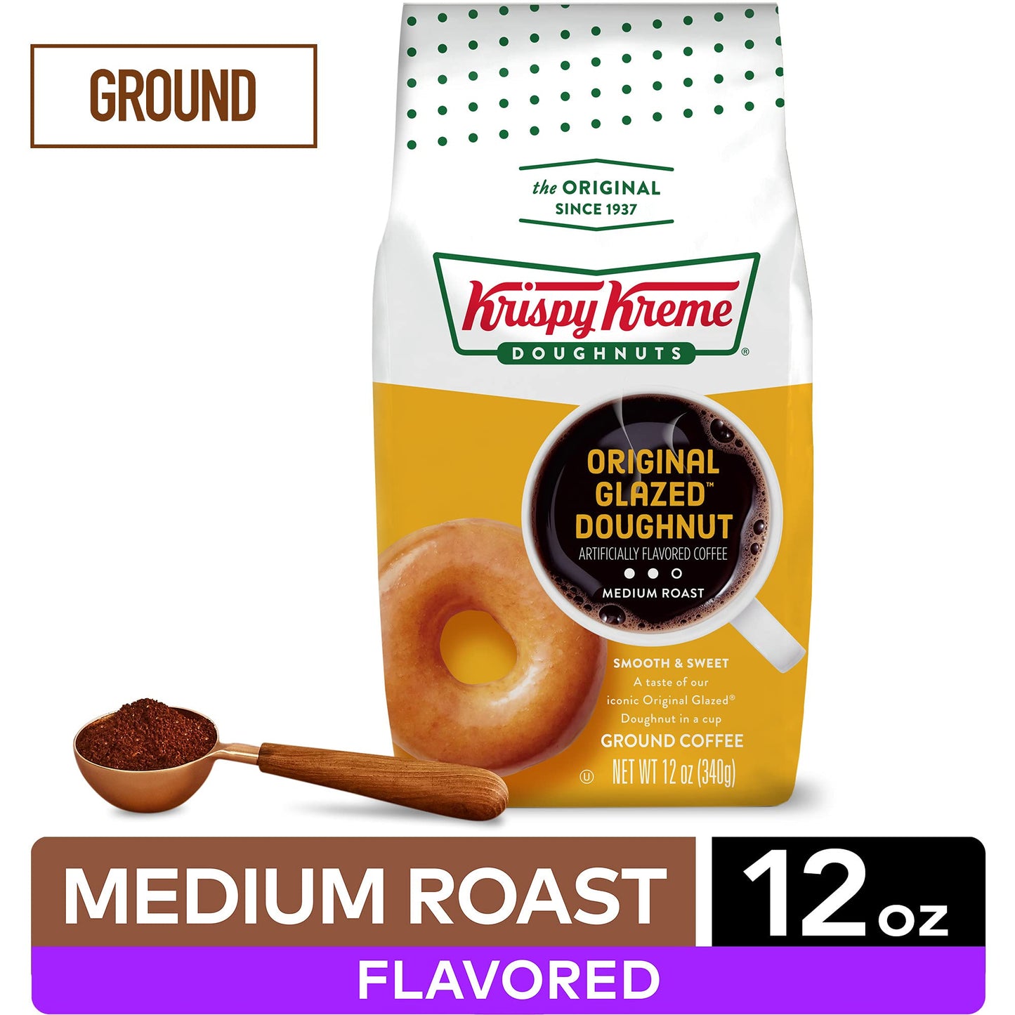 Krispy Kreme Doughnuts Original Glazed Donut Ground Coffee, Bagged 12oz (Pack of 2)