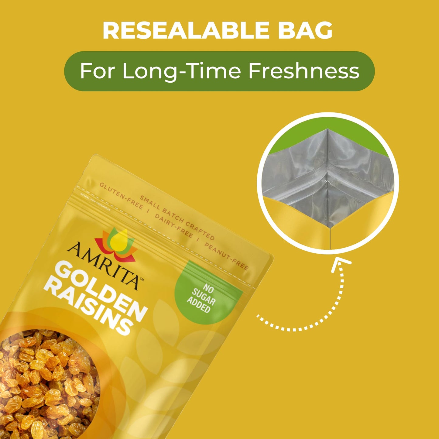 Amrita Golden Raisins 1 lb | No Added Sugar, Naturally Sweet, Gluten Free Dried Sultanas, Kishmish | Packed Fresh in Resealable