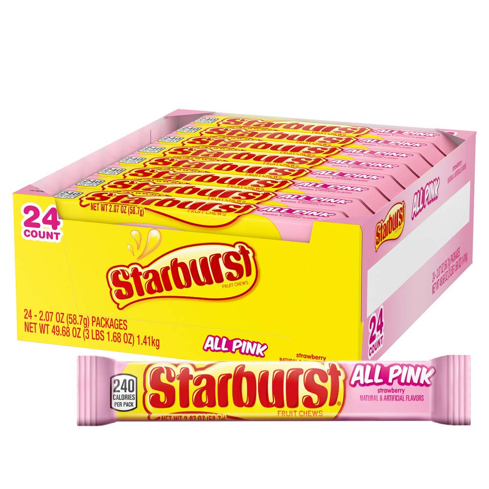 STARBURST All Pink Chewy Candy Bulk Pack, 24 Full Size Packs, Pink Candy Bulk Box
