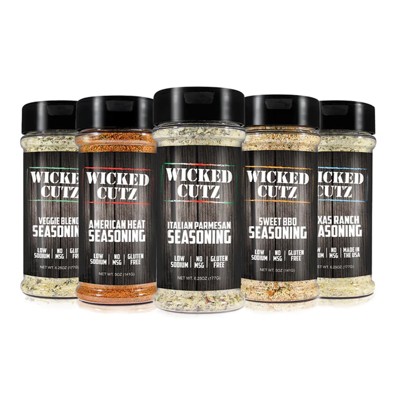 Wicked Cutz Grilling Seasoning Set, 5 Pack Low Sodium Jerky Spices, 5 Ounce