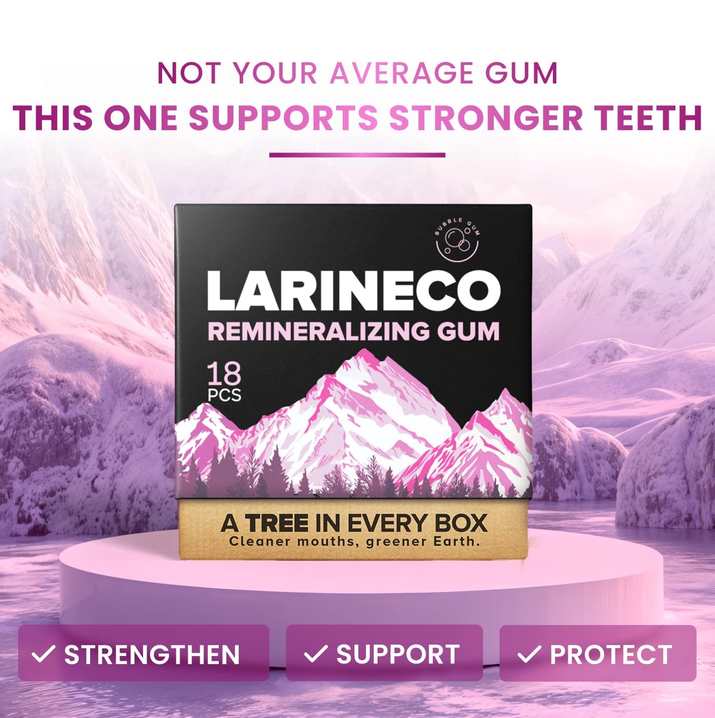 Larineco Remineralizing Gum with Nano Hydroxyapatite & Xylitol - Sugar-Free Cinnamon Xylitol Gum - Plastic-Free  Dye-Free  Aspartame-Free - Natural Base - 18 Pieces (18 Count (Pack of 2)  Bubble Gum)