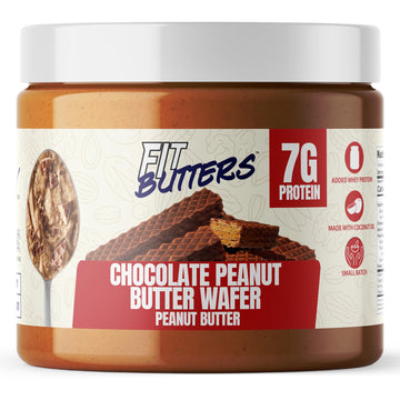 Fit Butters Chocolate Peanut Butter Wafer Peanut Butter Spread - Added Protein and Coconut Oil, Low Carb, Low Sugar, Complete Pr