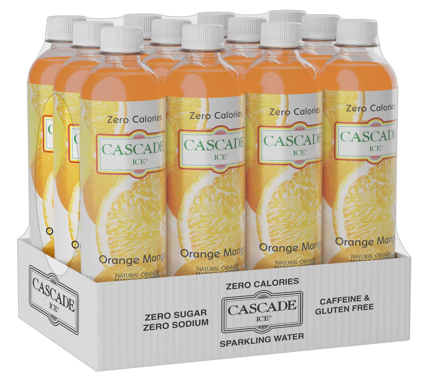Cascade Ice Sparkling Water, Orange Mango Flavor, 17.2 Fl Oz, Pack of 12