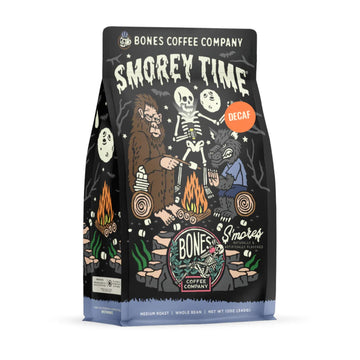 Bones Coffee Company Decaf Smorey Time, Smores And Graham  Ers Decaffeinated Flavored Coffee, Medium Roast Low Acid Arabica Beans For Auto Drip And French Press Coffee Maker, 12 Oz Ground