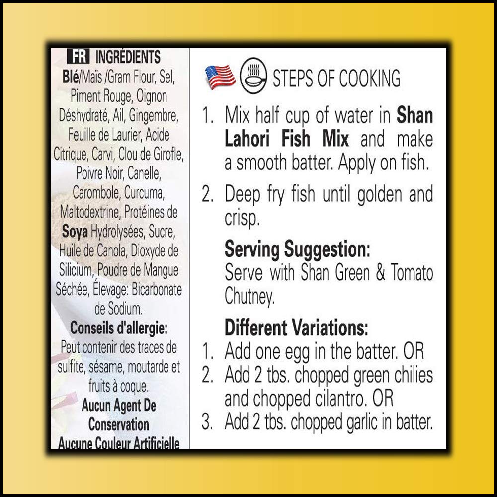 Shan Lahori Fish Recipe And Seasoning Mix 3.5 Oz (100G) - Spice Powder For Batter Coated Fried Fish - Suitable For Vegetarians -