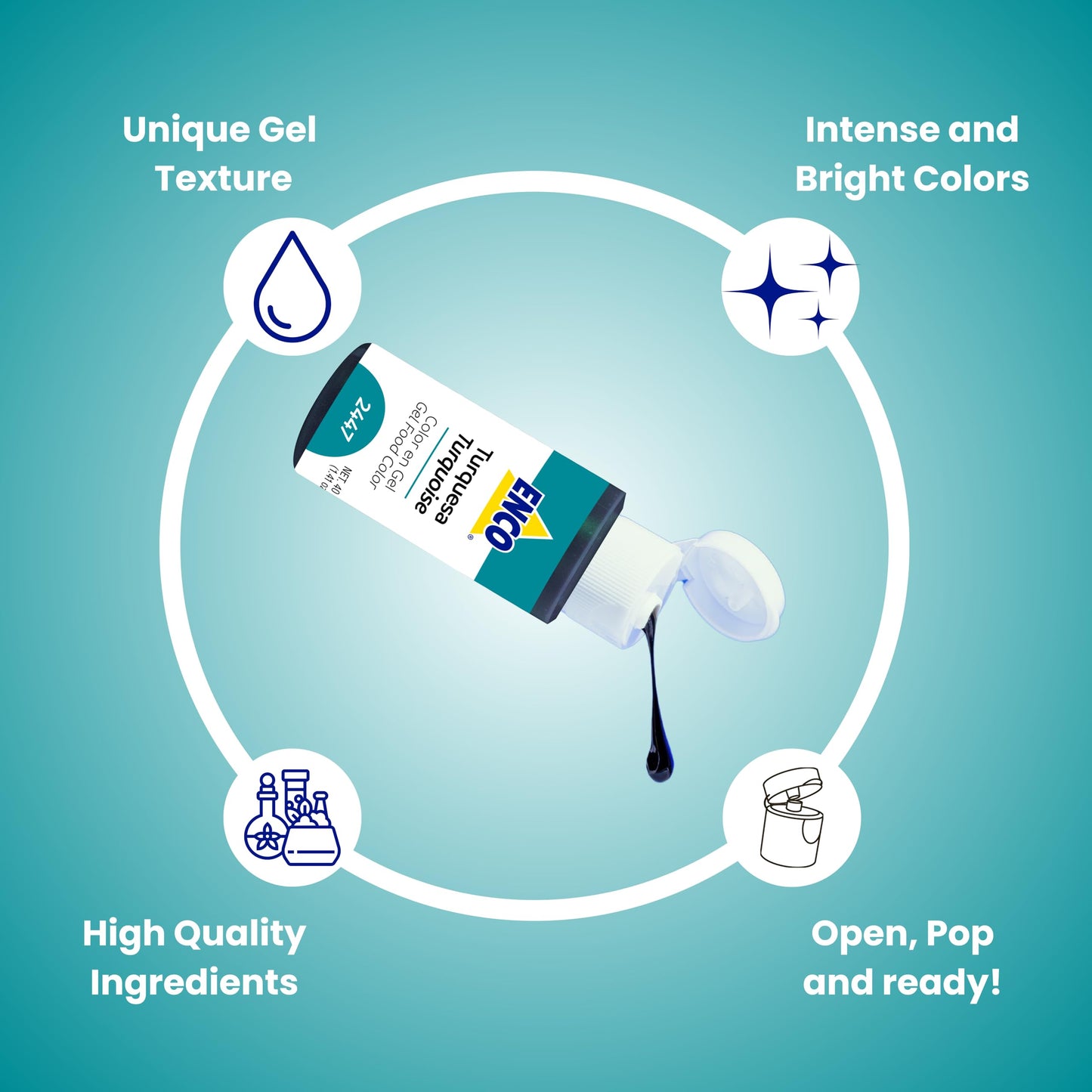 Enco Food Coloring Gel Turquoise 1.41 Oz (40G) Concentrated, Vegan