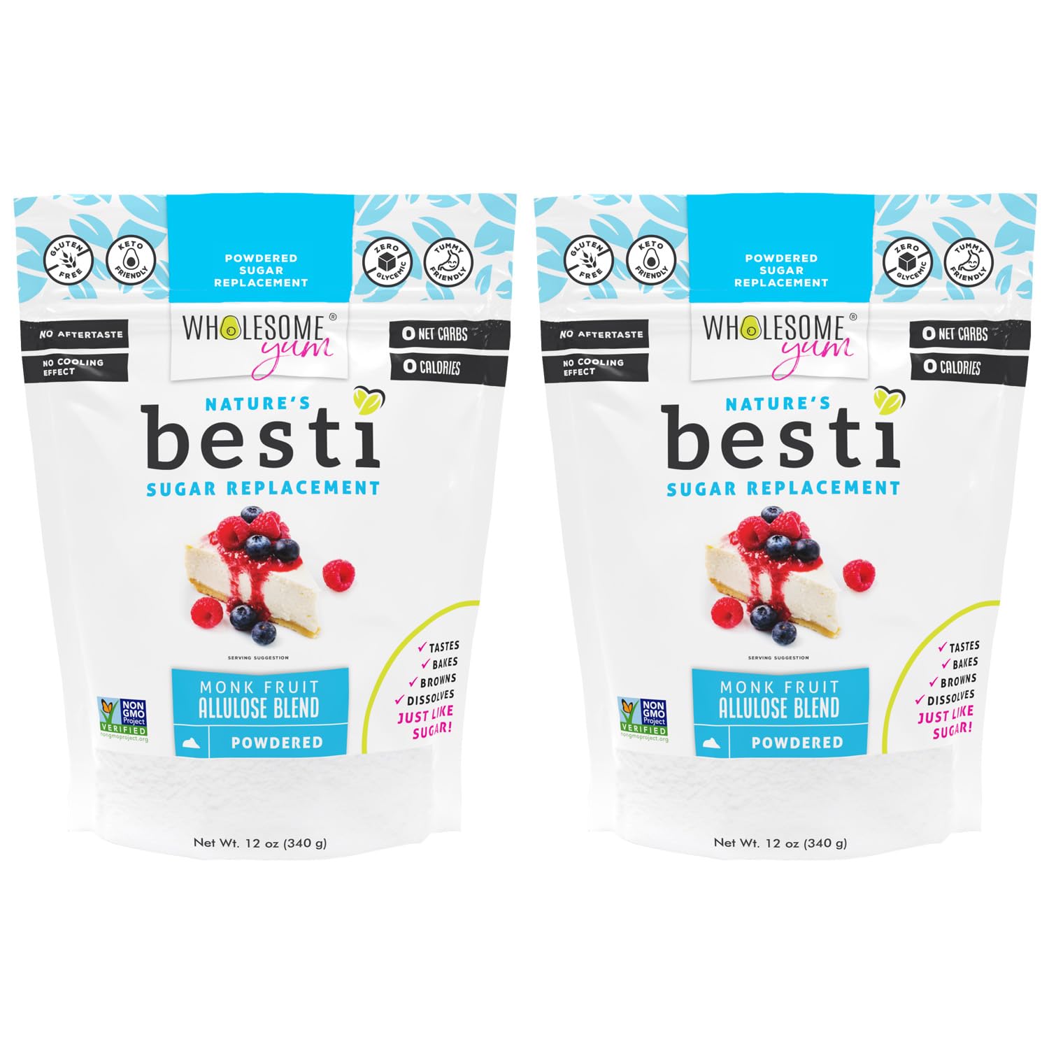 Wholesome Yum Besti Natural Powdered Sugar Substitute - Keto Confectioners Monk Fruit Sweetener Blend With Allulose (No Erythrit