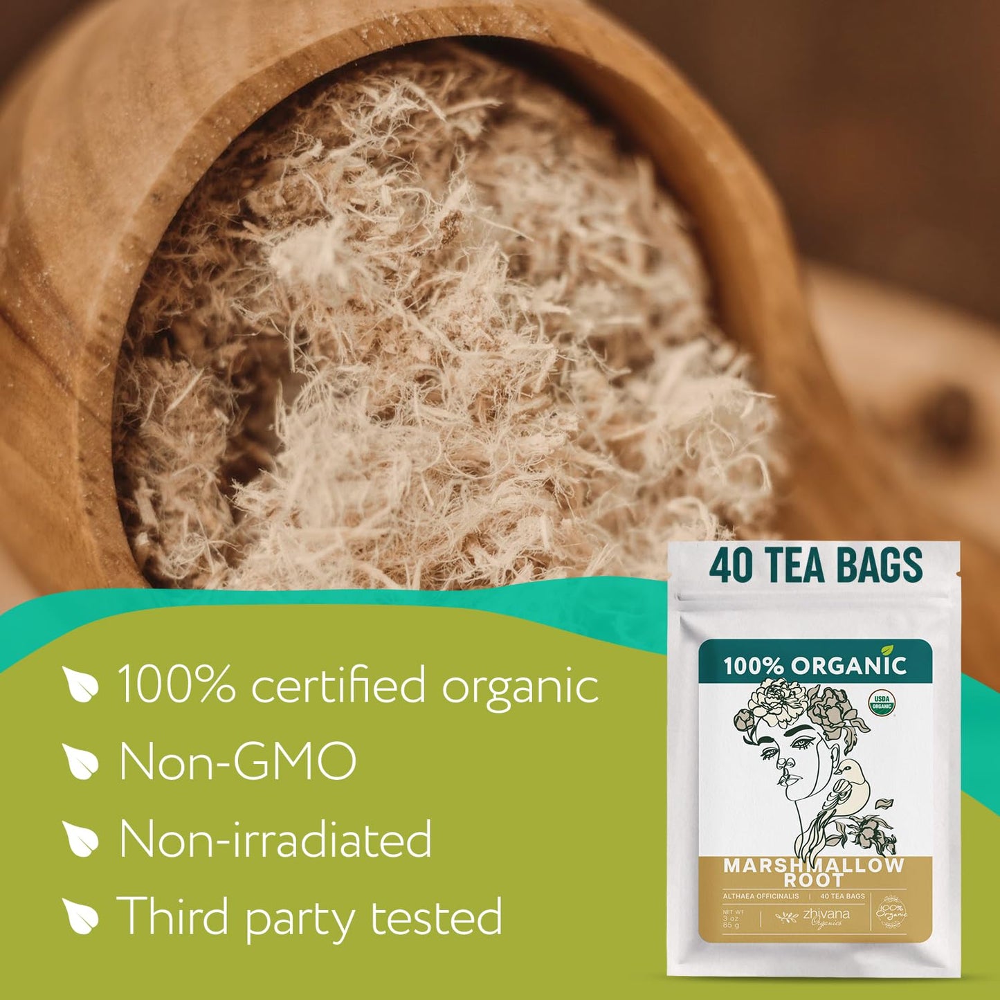Marshmallow Root Tea Organic (40 Tea Bags) - Medicinal Teabags to Support Throat & Digestive Comfort (Althaea Officinalis) - Caffeine-Free  Non-GMO