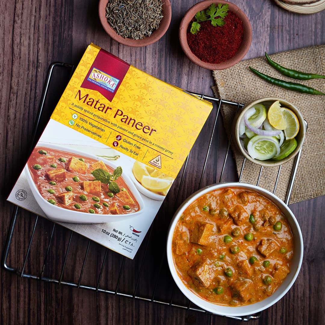 Ashoka Heat & Eat Meals 1932, All-Natural Vegetarian Meal Kit, Cheese Entrees, Kosher Certified Curry Assortment, Authentic Indi