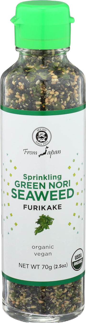 Muso From Japan - Green Nori Seaweed Furikake, Vegan-Friendly, No Additives, Usda Organic Seasoning For Rice, Sushi, Salads - 2.5 Oz Pack Of 1
